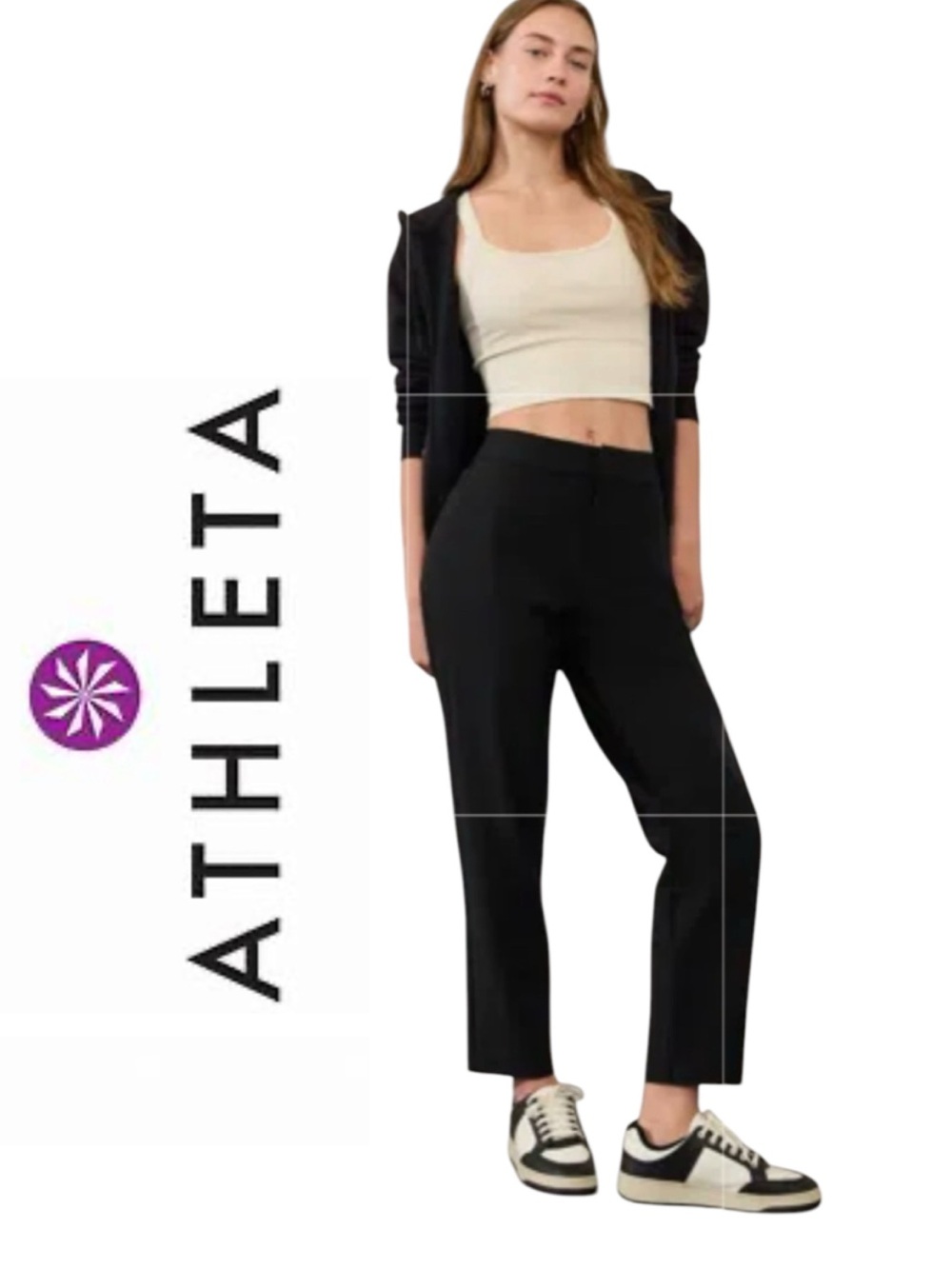 Athleta Black Stellar Trouser High Waist Cropped Slim Ankle Pants Size 6 Petite